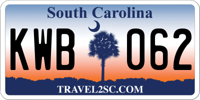 SC license plate KWB062