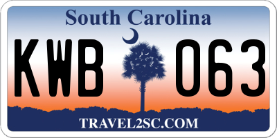 SC license plate KWB063