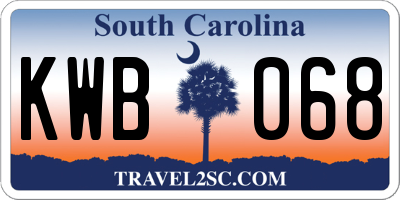 SC license plate KWB068