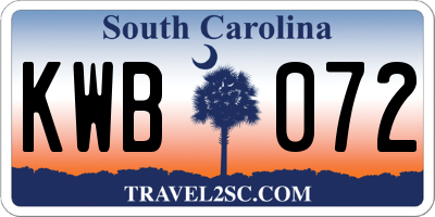 SC license plate KWB072
