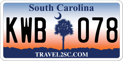 SC license plate KWB078