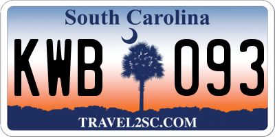 SC license plate KWB093
