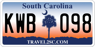 SC license plate KWB098
