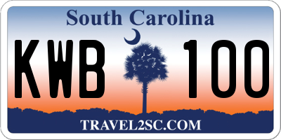 SC license plate KWB100