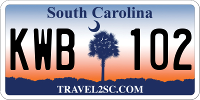 SC license plate KWB102