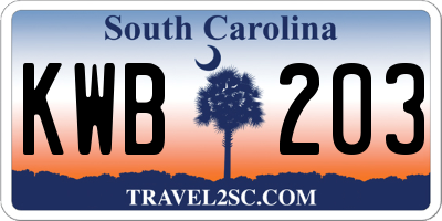 SC license plate KWB203