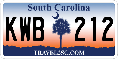 SC license plate KWB212