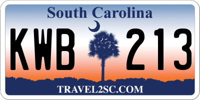 SC license plate KWB213