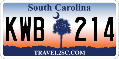 SC license plate KWB214