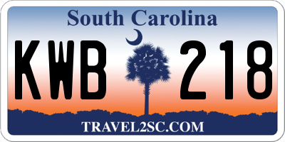 SC license plate KWB218