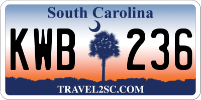 SC license plate KWB236