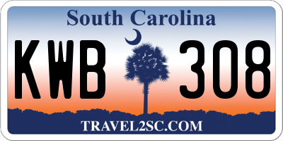 SC license plate KWB308