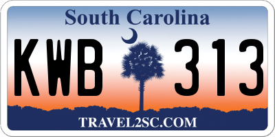 SC license plate KWB313