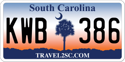 SC license plate KWB386