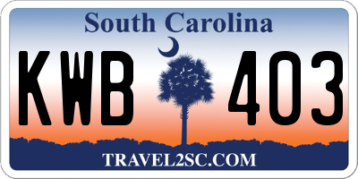SC license plate KWB403
