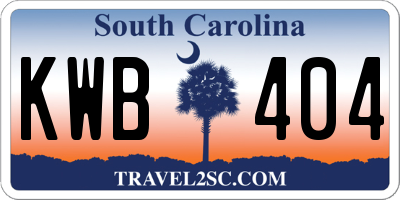 SC license plate KWB404