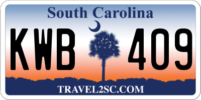 SC license plate KWB409