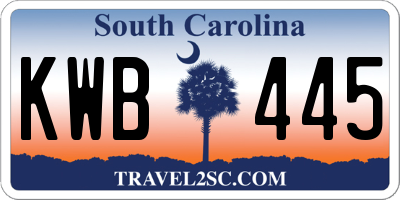 SC license plate KWB445