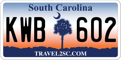 SC license plate KWB602