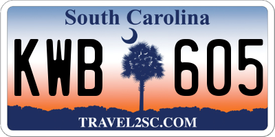 SC license plate KWB605