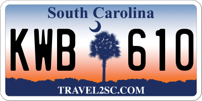 SC license plate KWB610