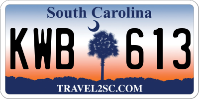SC license plate KWB613
