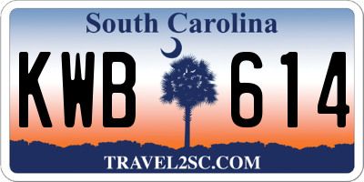 SC license plate KWB614