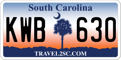 SC license plate KWB630