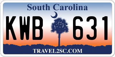 SC license plate KWB631