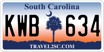 SC license plate KWB634