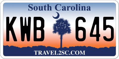 SC license plate KWB645