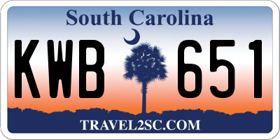 SC license plate KWB651