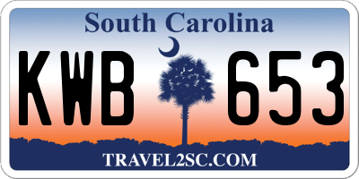 SC license plate KWB653