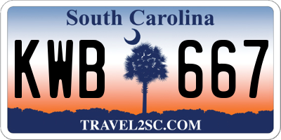 SC license plate KWB667