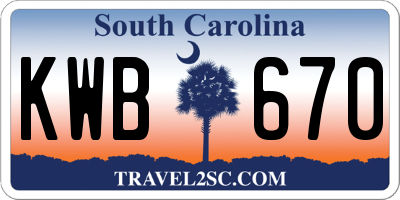 SC license plate KWB670