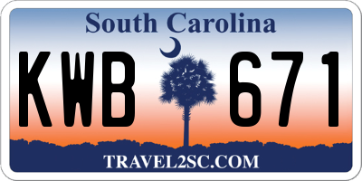 SC license plate KWB671