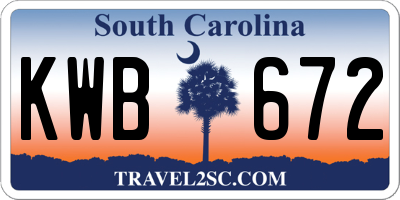SC license plate KWB672