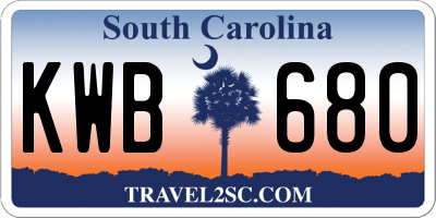 SC license plate KWB680
