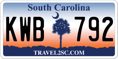 SC license plate KWB792
