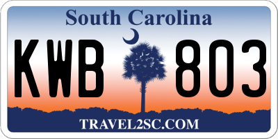 SC license plate KWB803