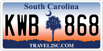 SC license plate KWB868