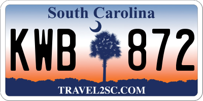 SC license plate KWB872