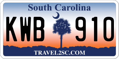 SC license plate KWB910
