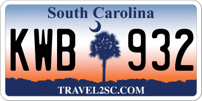 SC license plate KWB932