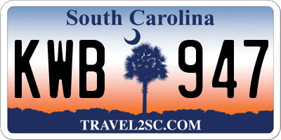 SC license plate KWB947