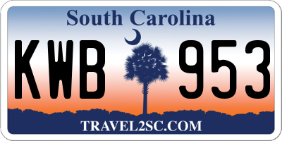SC license plate KWB953