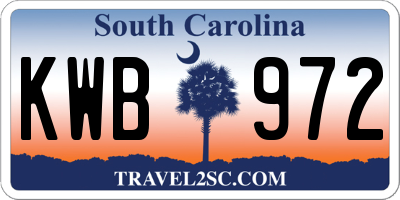 SC license plate KWB972