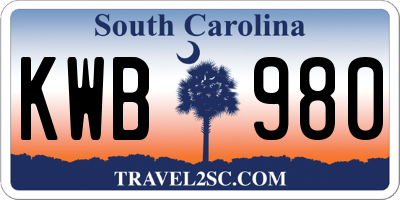 SC license plate KWB980