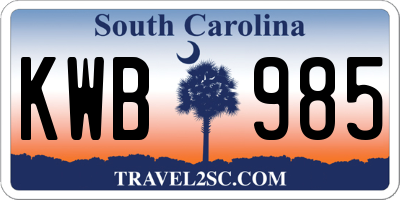 SC license plate KWB985