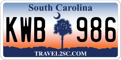 SC license plate KWB986